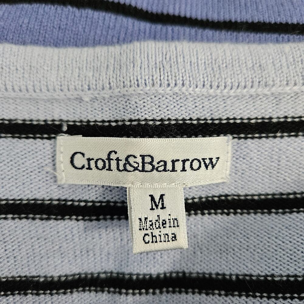 Croft & Barrow Size M Grey Blue Block Striped Acrylic Knit Sweater Top Shirt - Picture 13 of 16